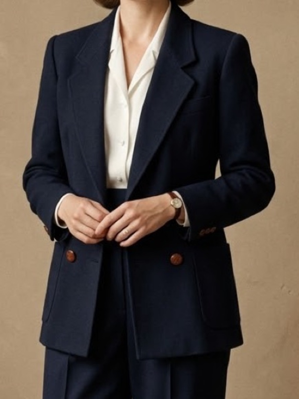 VINTAGE Evan-Picone 100% Pure Wool Double-Breasted Navy Blazer Jacket Size M